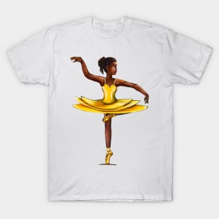 black ballerina  in yellow dress #002- brown skin ballerina. The best of the top 100 T-Shirt